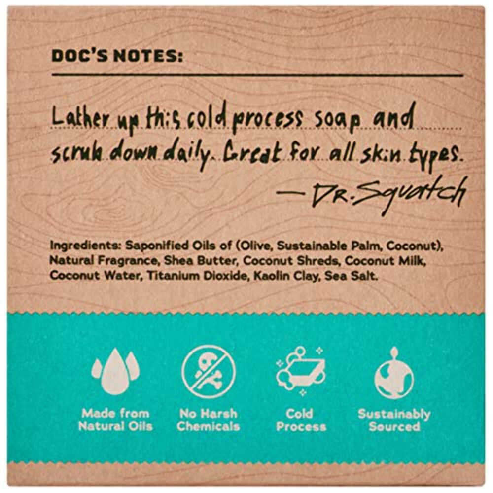 2 BARS DR. SQUATCH Men’s All Natural Bar Soap – Coconut Castaway – 5oz