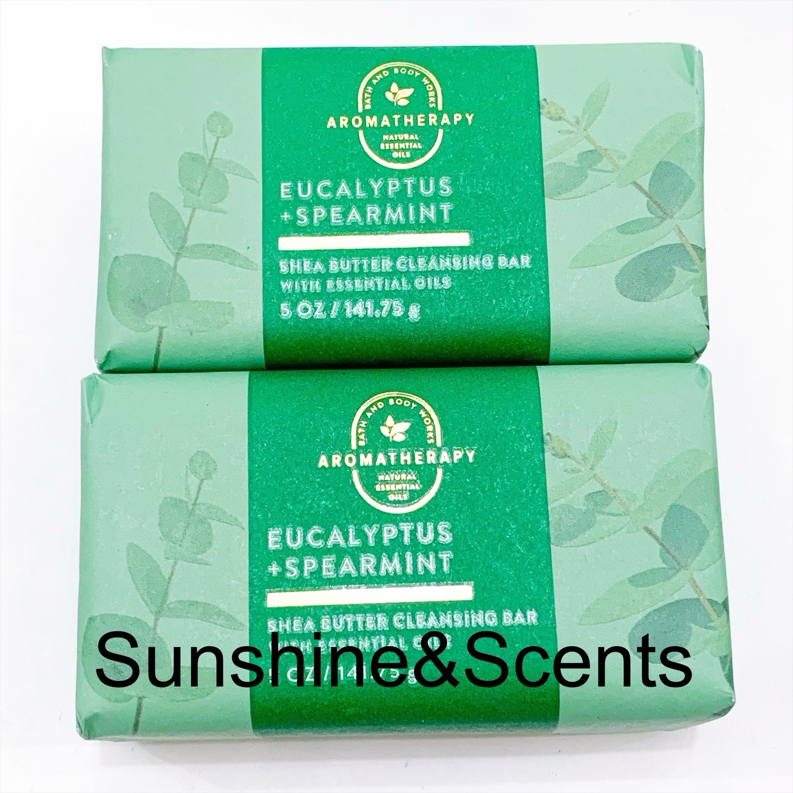 (2) Bath & Body Works EUCALYPTUS + SPEARMINT Shea Butter Cleansing Bar Soap 5oz