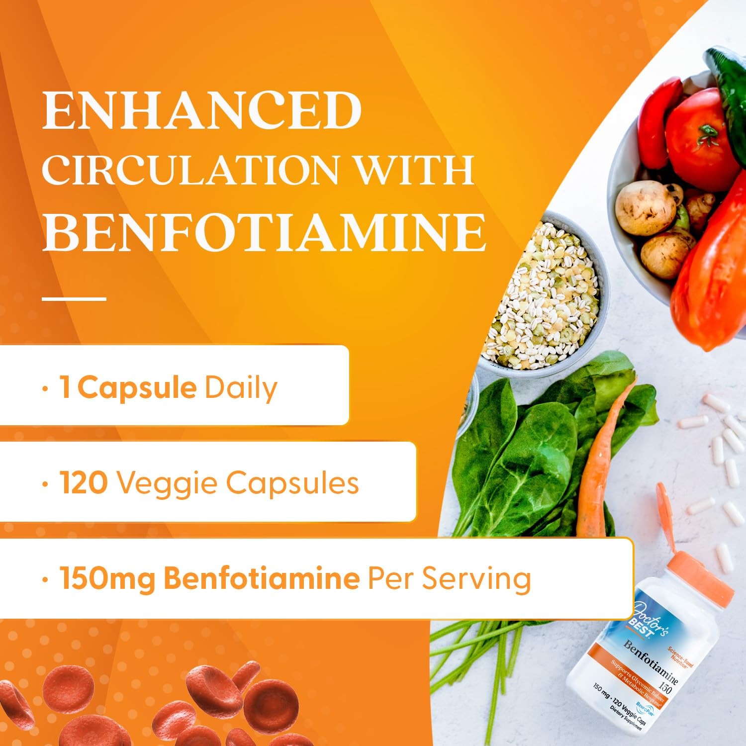 Doctor’s Best Benfotiamine 150mg Supplement 120 Count (Pack of 1), Unflavored
