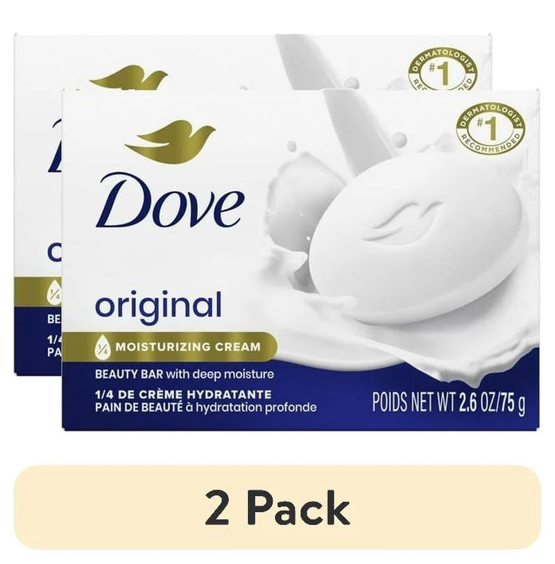 (2 Pack) Dove Beauty Bar Soap for Women Original with 1/4 Moisturizing Cream All