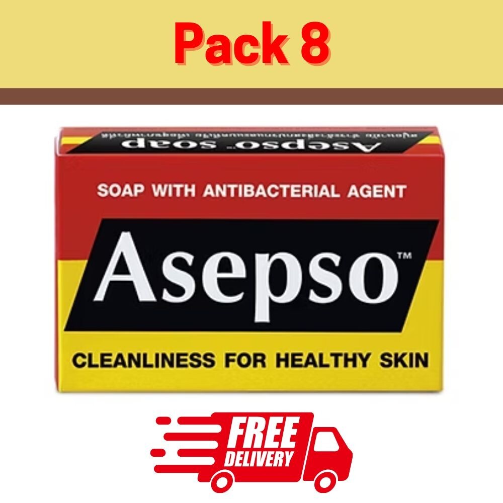 Asepso Original Bar Soap Antibacterial For Prickly Heat & Skin Infections 80g x8