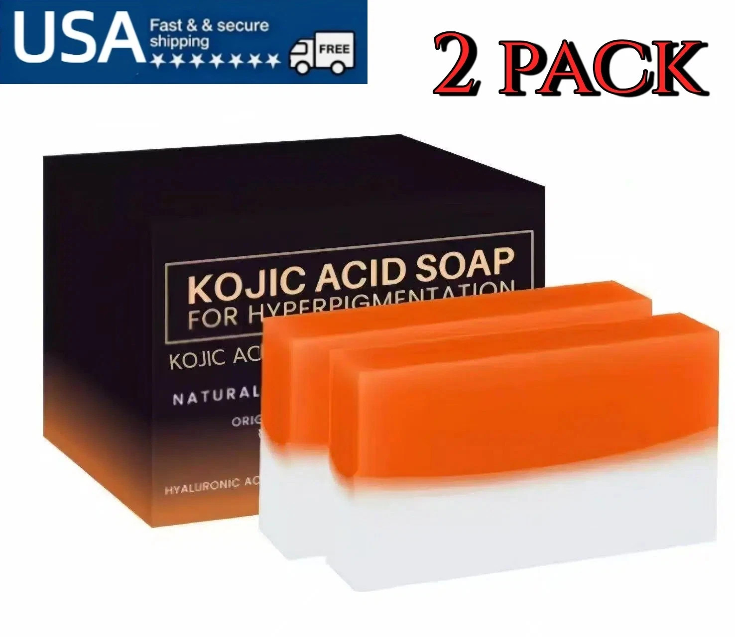 2 Pack Kojic Acid Soap Skin Whitening Lightening with Vitamin E 100g/3.5OZ USA