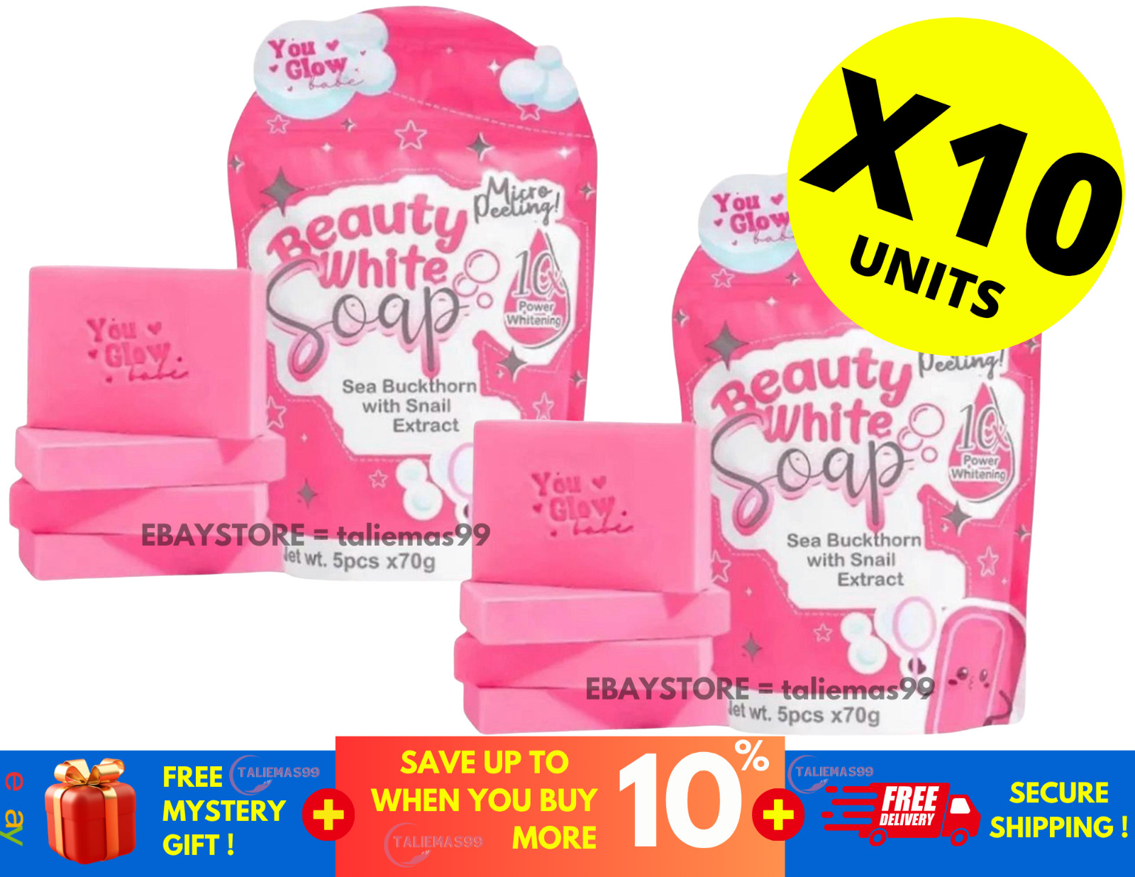 Beauty White Soap by You Glow Babe 5 Bars x 70g – 2 Pack