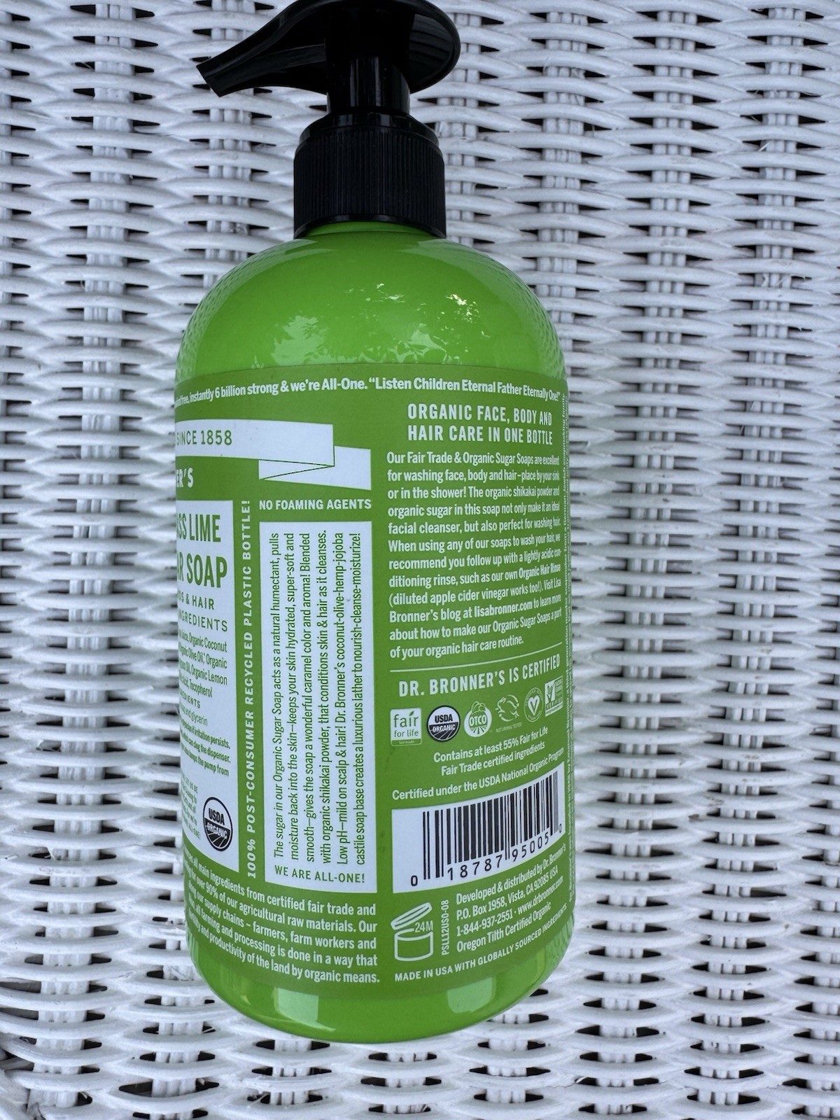 BUNDLE 4 Dr Bronners 4-in-One Lemongrass Lime Organic Sugar Soap with Pump 12 oz