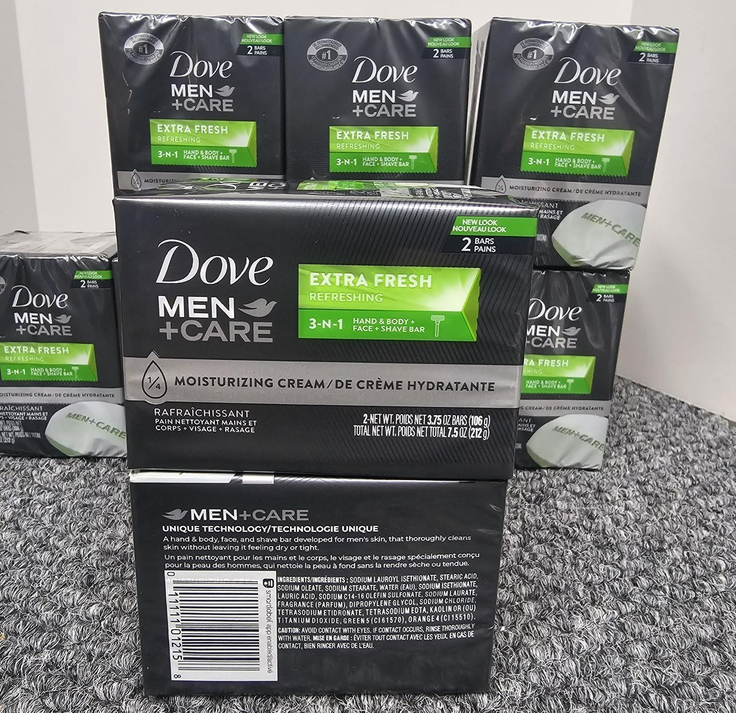 11 X 2pk Dove Men+Care Extra Fresh Body & Face Bar 3.75 oz/each TOTAL 22 BARS