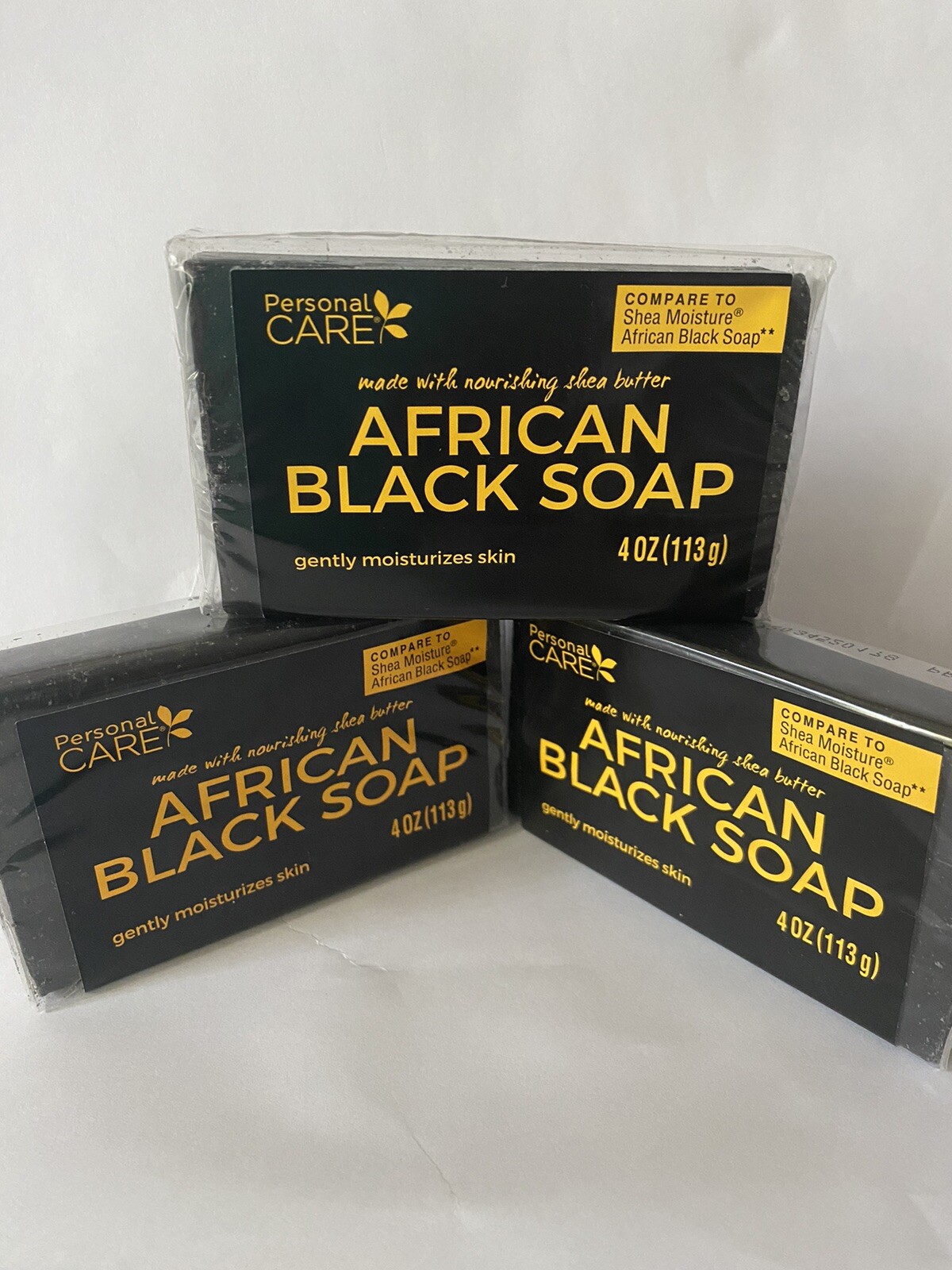 3 NEW Bars of Personal Care African Black Soap, Shea Butter 4 oz. Delta Brand