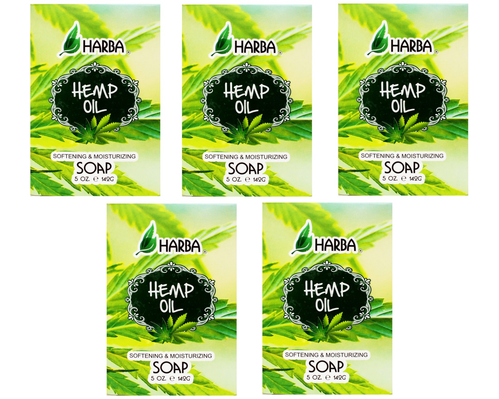 Harba Bath Soap Hemp Oil, Softening & Moisturizing, 5 OZ (142g) – 5 Pack