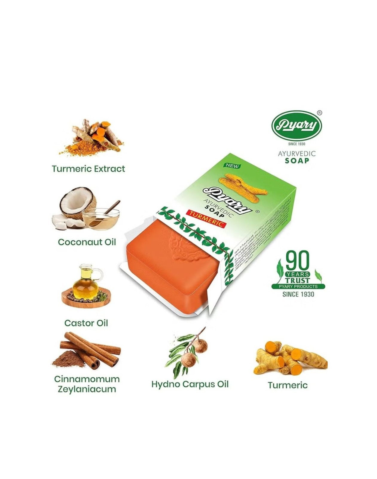 2 pack Pyary ayurvedic turmeric soap 75 gm natural vegetable source صابون الكركم