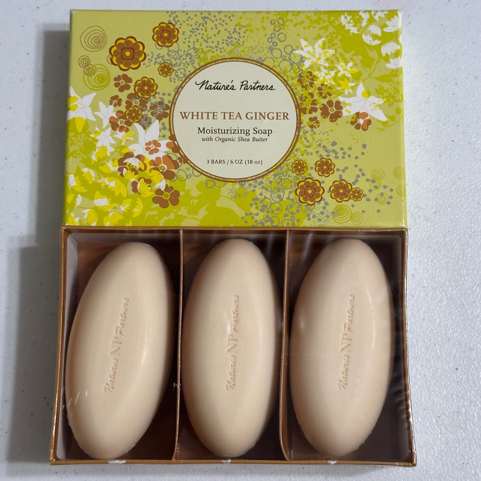 Nature’s Partners White Tea Ginger Moisturizing Shea Soap 3 Bars 18oz Total NEW