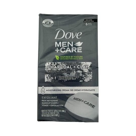 Men+Care Charcoal + Clay 3-n-1 Hand and Body + Face + Shave Bar Pack of 6