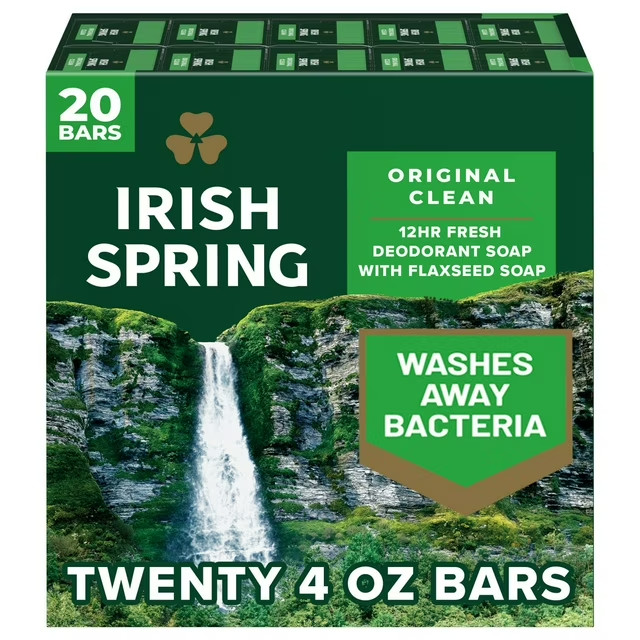 Irish Spring Bar Soap Original Clean 4oz 20 Pack Refreshing Deodorant