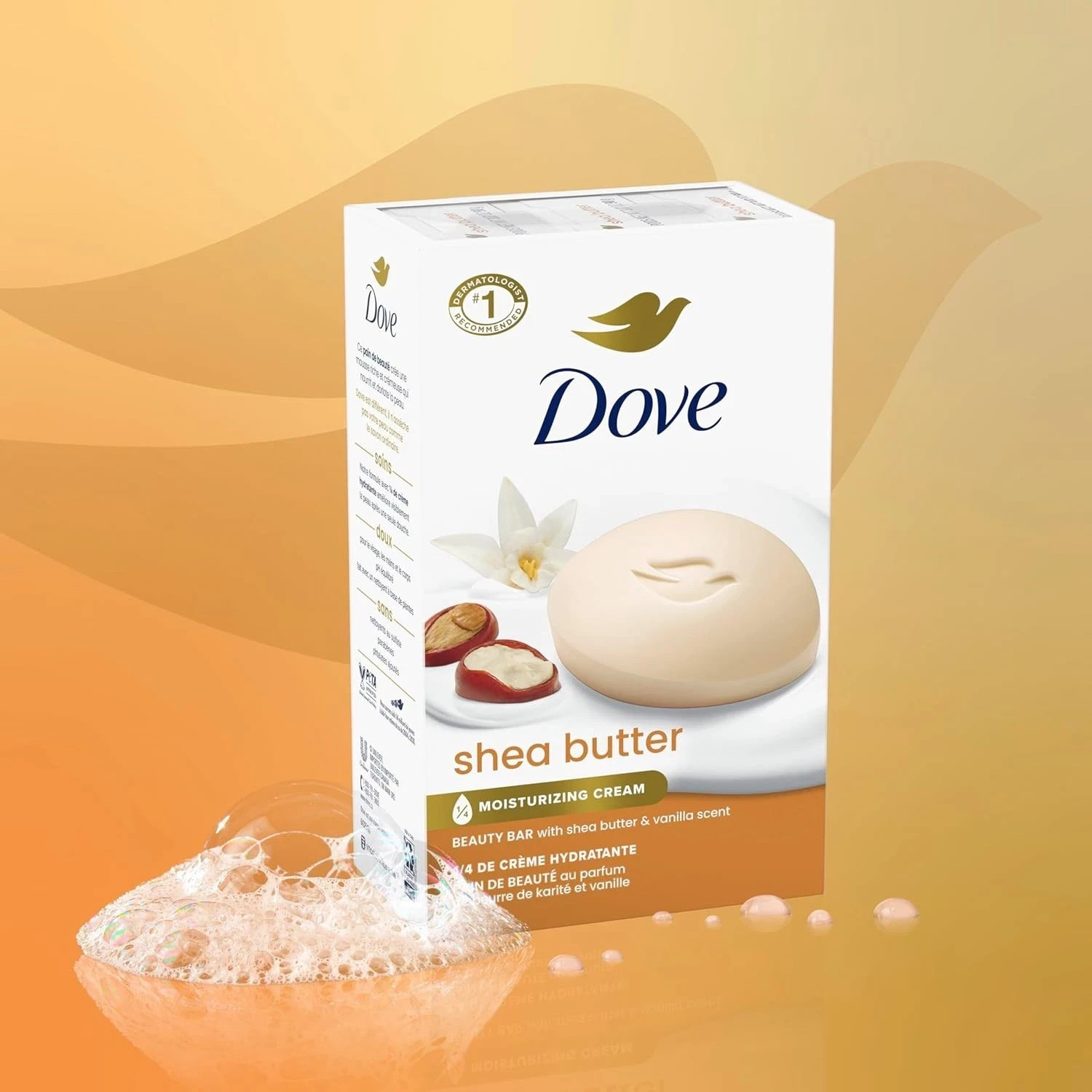 Dove Beauty Bar Soap Shea Butter, 8 Bars for Nourished, Radiant Skin, Enriches S