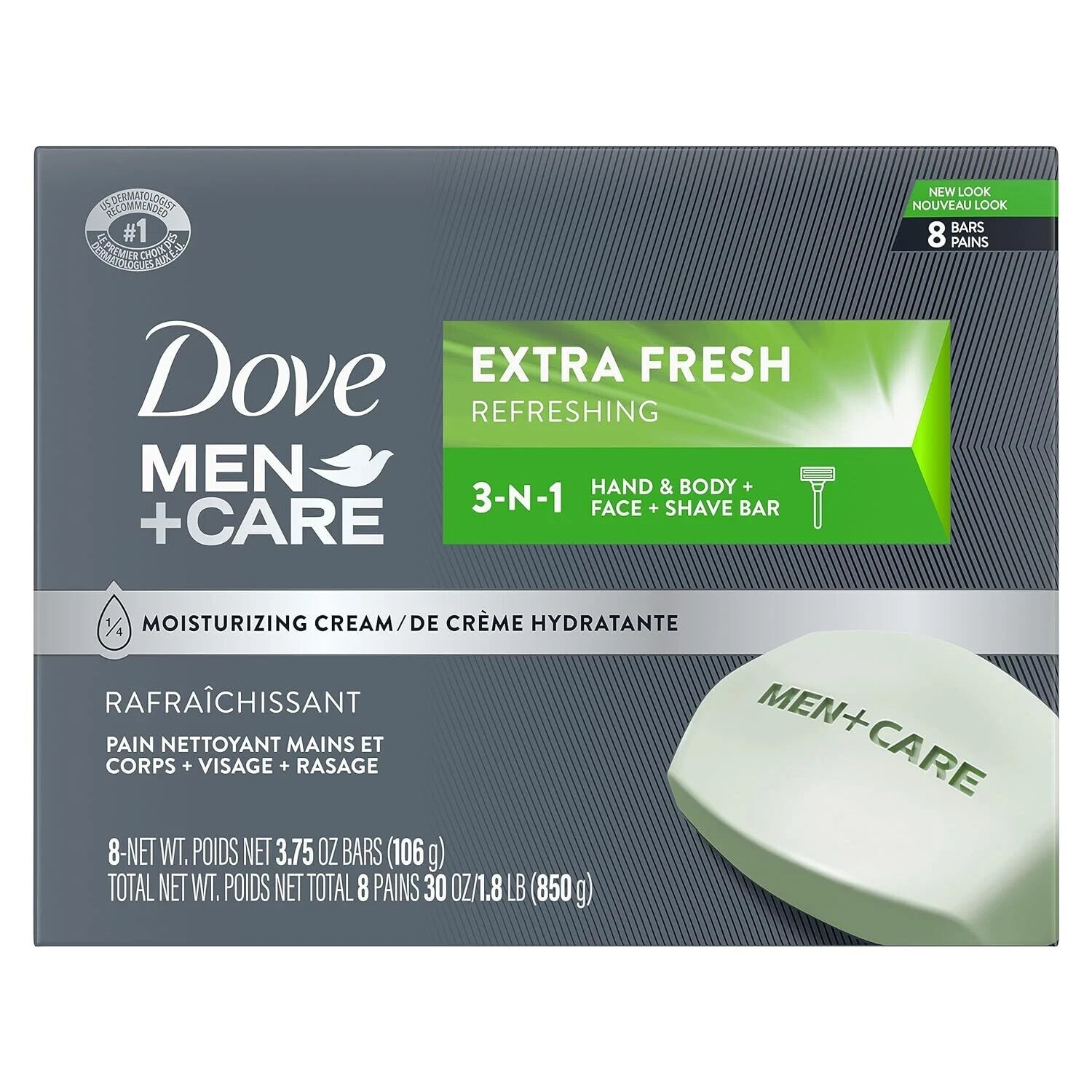 8-Bars Dove Men+Care Bar 3 in 1 Cleanser for Body, Face & Shaving 3.75 oz