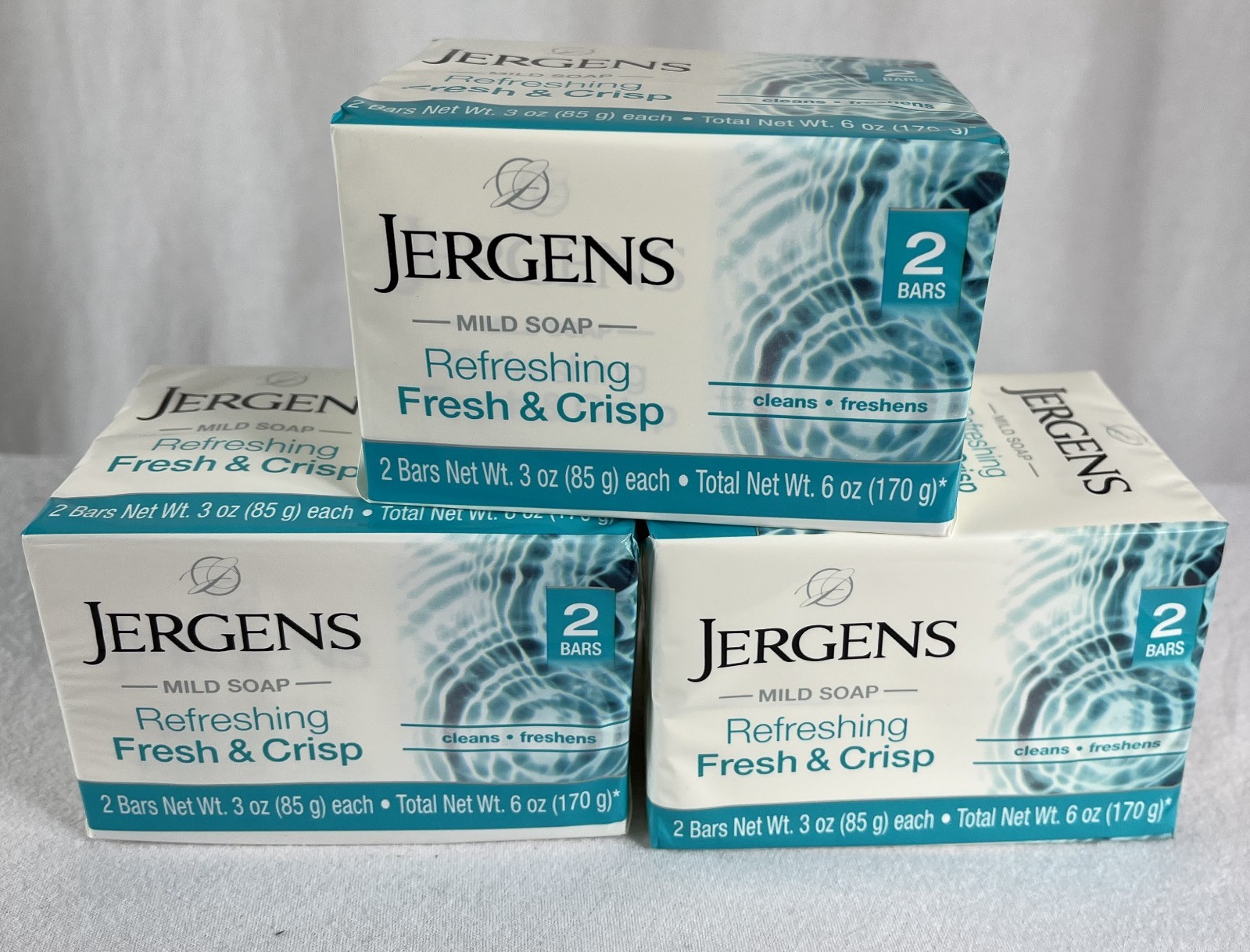 Jergens Refreshing fresh& Crisp Mild Soap 6 Bars (3 packs x 2 ) 3 Oz Each
