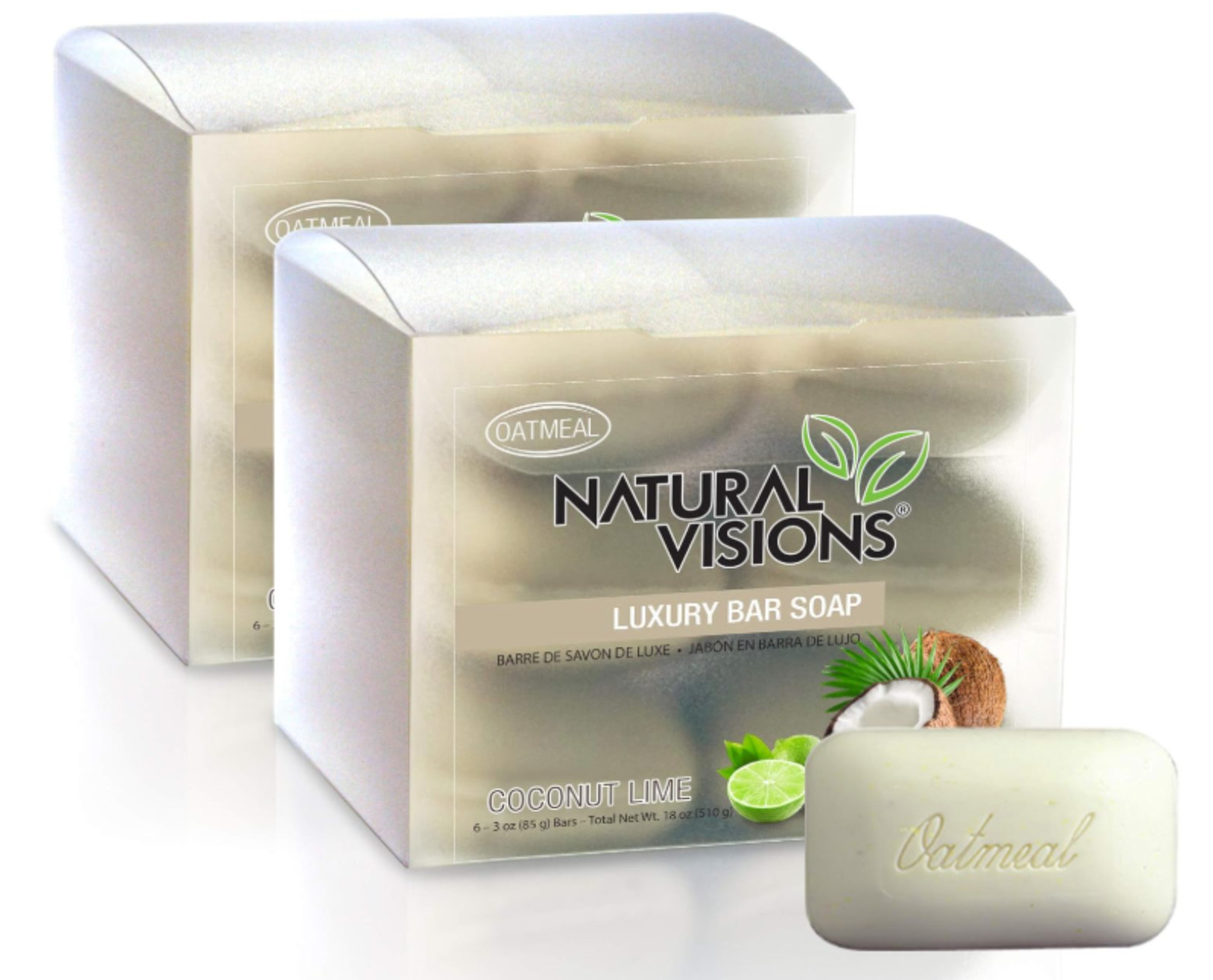 Pure Selects Natural Visions Coconut Lime Oatmeal Luxury Bar Soap 12-3 Oz. Bars.