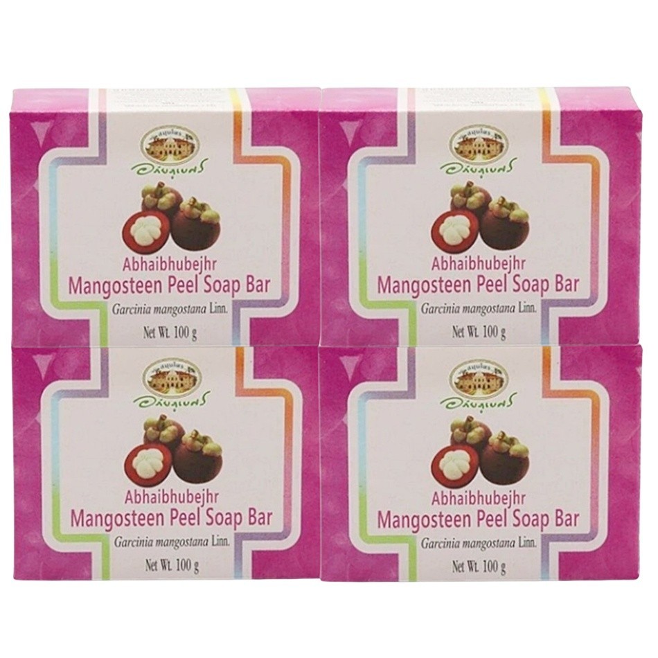 4xSoap Abhaibhubejhr Herbal Mangosteen Peel 100g Thai Body Skin Bath Care