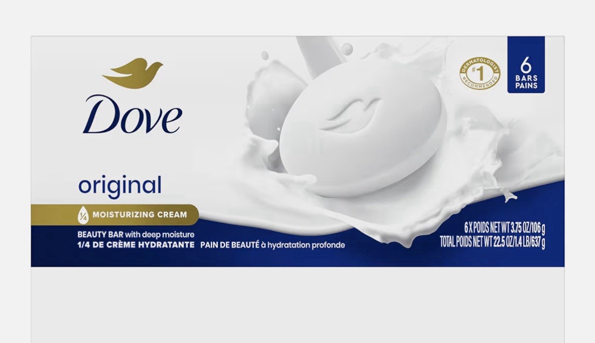 Dove Original 1/4 Moisturizing Cream Beauty Bar Soap 6 Bar Pack