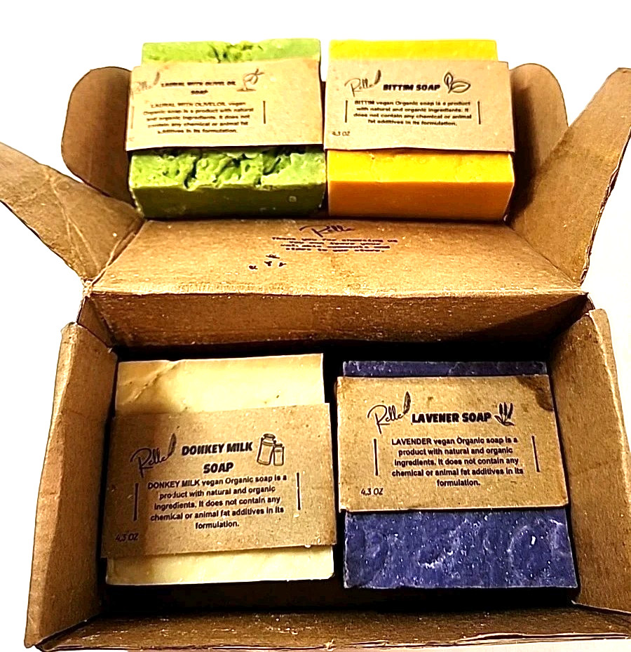 Relle Cosmetics Handmade Vegan All Natural Bar Soaps 4.5 oz Variety 4 Pack NIB