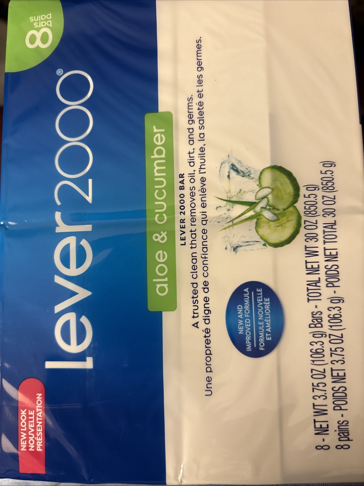 Lever 2000 Aloe & Cucumber Soap Bar ~ 8 Bars @ 3.75 oz Each