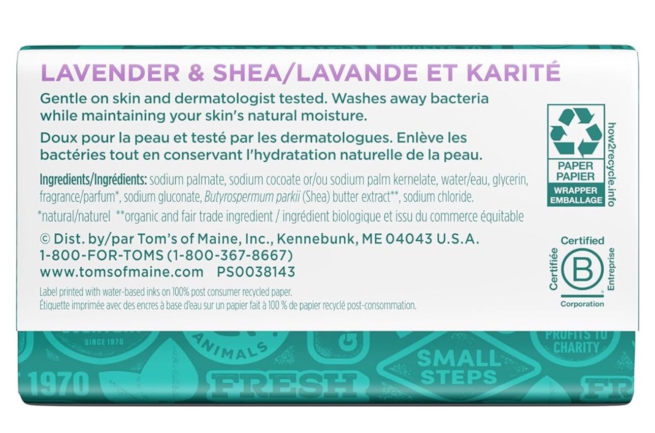 Tom’s Of Maine 💜 LAVENDER & SHEA w Raw Shea Butter – Natural Beauty Bars 4-5oz
