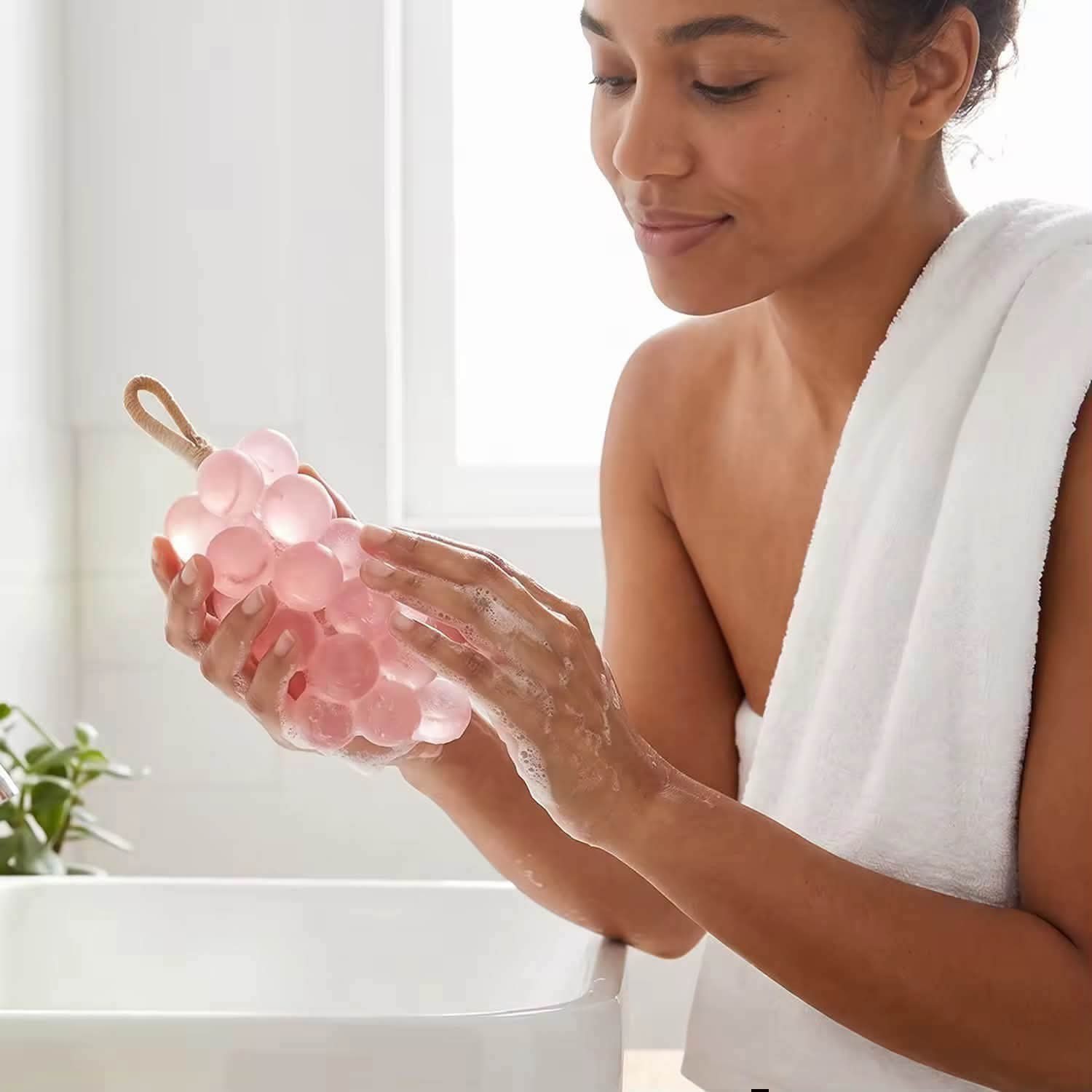 Handmade Pink Grape Cluster Soap on a Rope – Moisturizing Luxury Bath Bar
