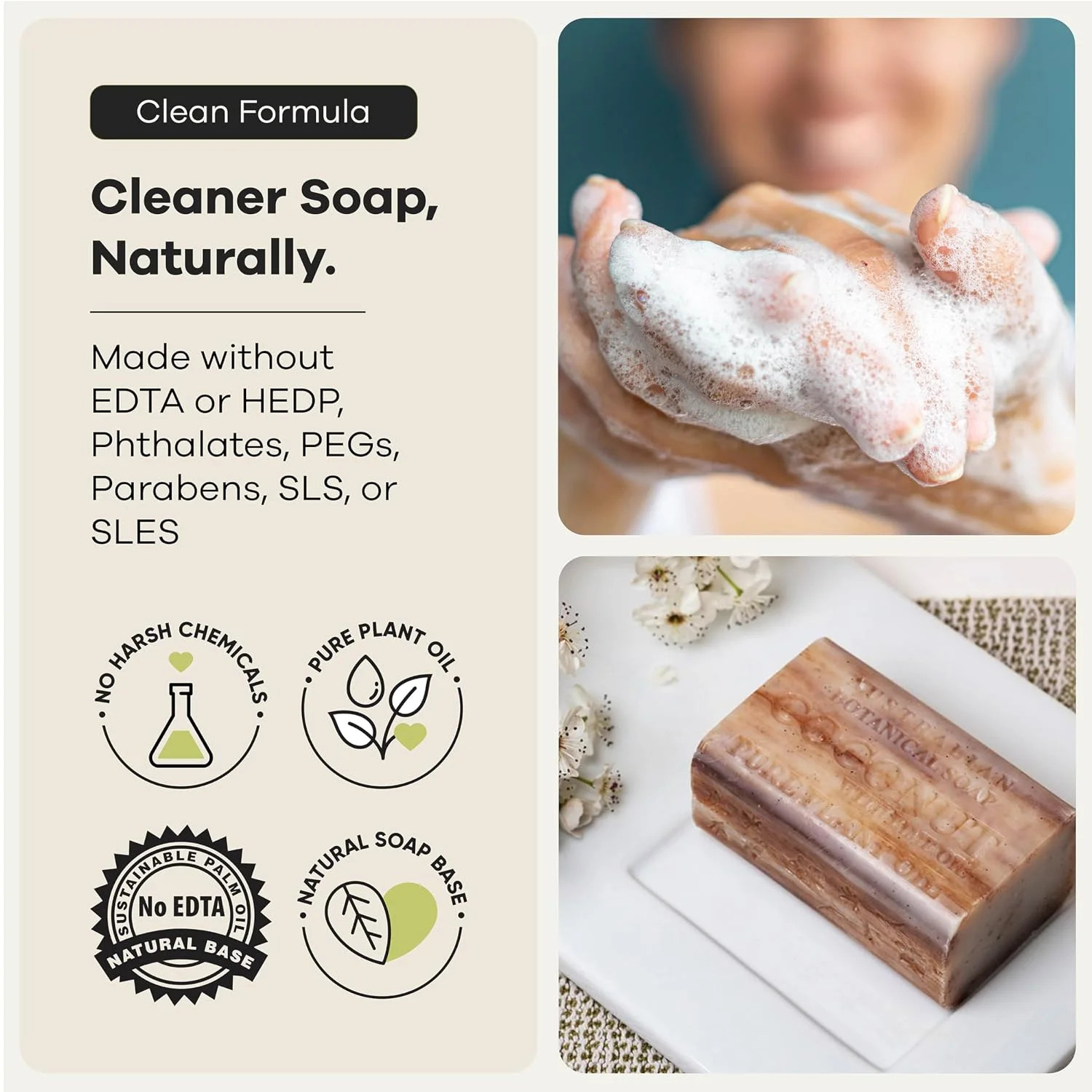 Australian Botanical Soap, 6.6 OZ, Coconut and Lime Oil, Triple Milled Bars made