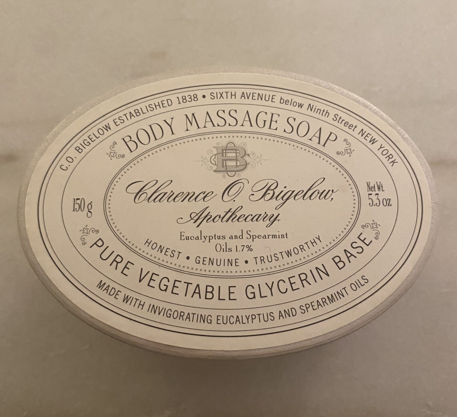 C.O. Bigelow Apothecary Body Massage Soap Eucalyptus Spearmint Oils 5.3 oz Bar