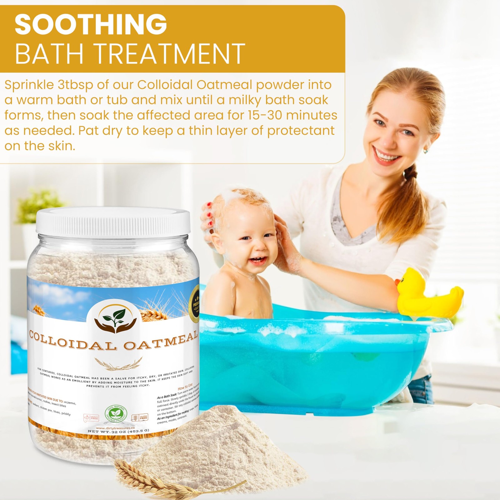 Dirty Treasures Colloidal Oatmeal Bath | Eczema Itchy Skin Relief | Baby-Saf…