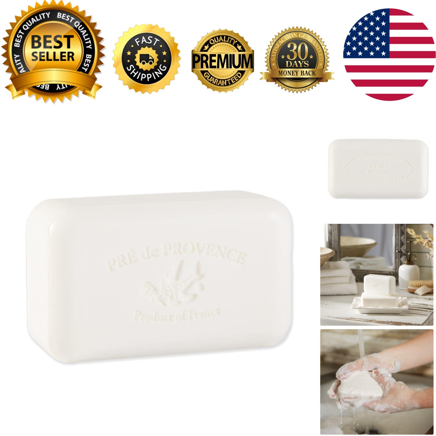 Sea Salt Scented Artisanal Soap with Organic Shea Butter – 5.3 oz Beauty Bar