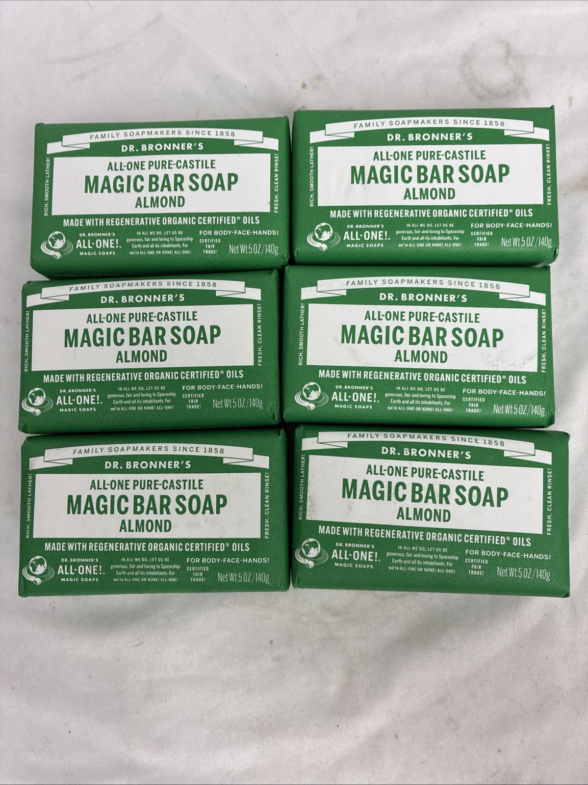 DR Bronners All One Pure Castile Magic Bar Soap, Six Pack ALMOND Natural ￼