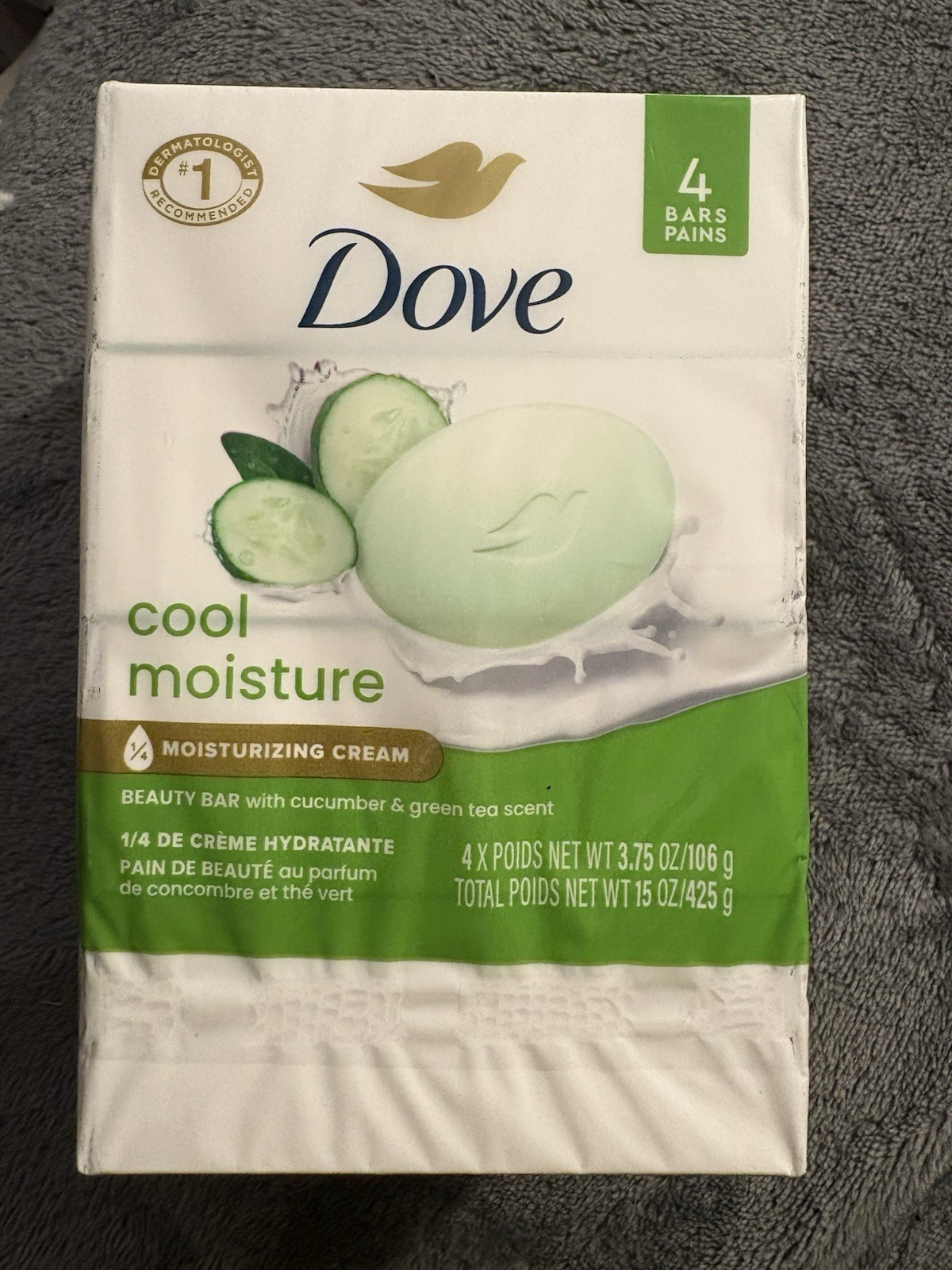 Dove Cool Moisture Moisturizer Cream Bars, Cucumber and Green Tea, 3.75 oz, 4 Ct