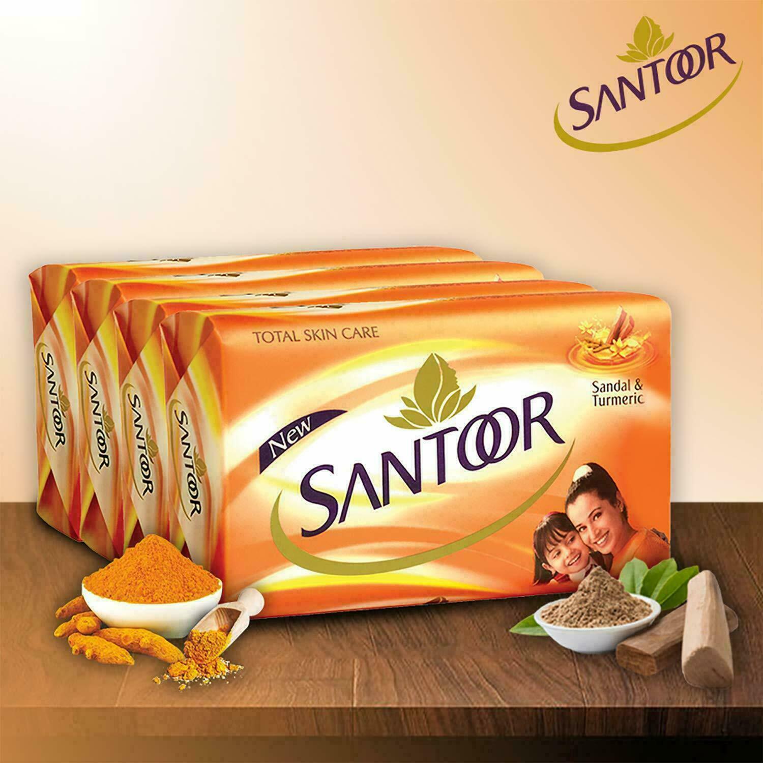 Santoor Sandalwood and Turmeric Bath Soap for Glowing Skin 125 g (Pack of 4)