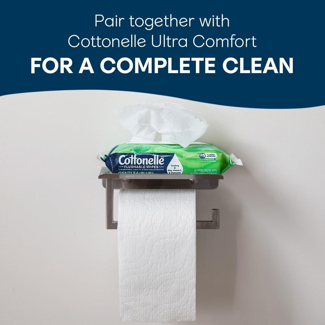 Cottonelle GentlePlus Flushable Wet Wipes with Aloe & Vitamin E, 8 Flip-Top Pack