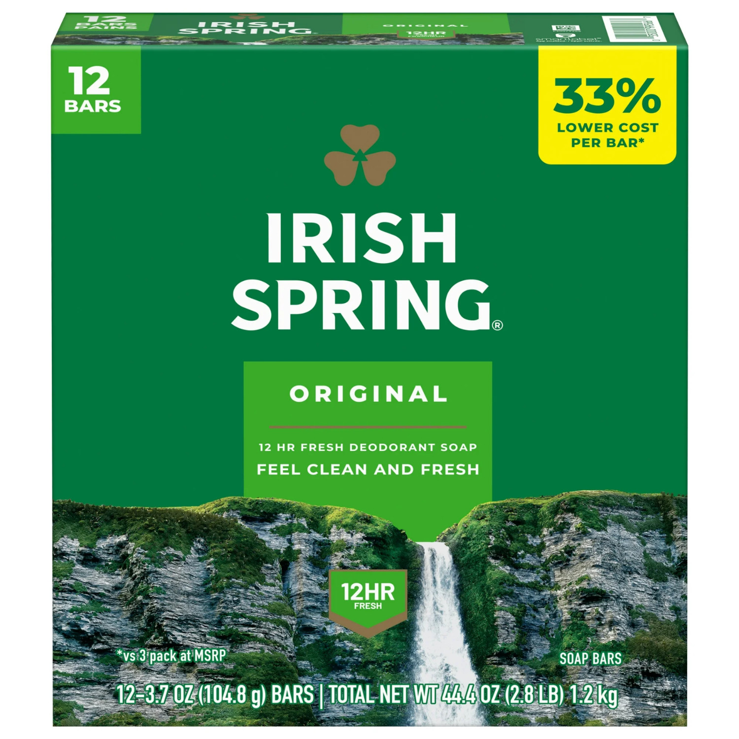 Irish Spring Bar Soap for Men, Original Clean Mens Bar Soap, 12 Pack, 3.7 Oz