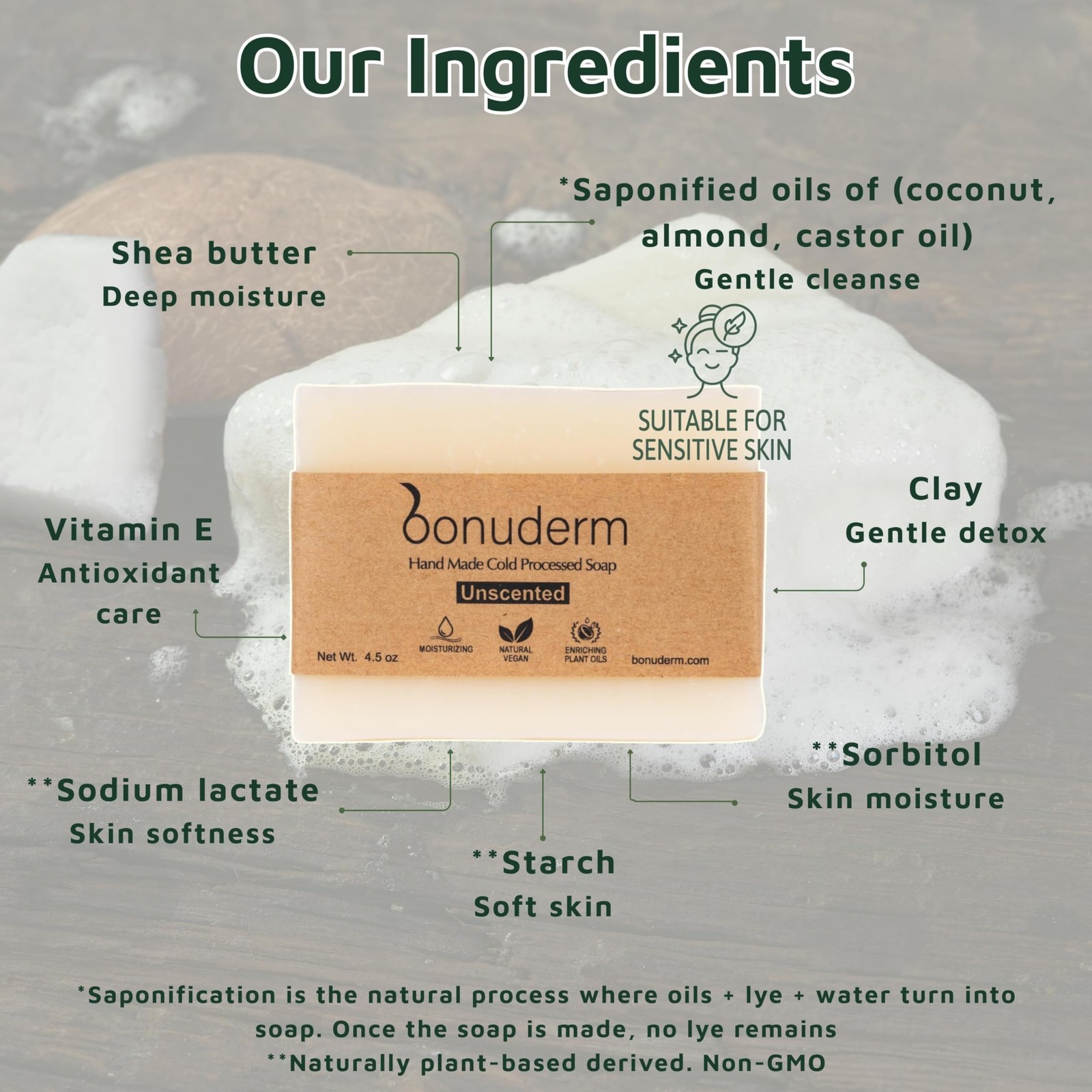 All Natural Unscented Bar Soap for Sensitive Skin 4 oz Vegan Handmade
