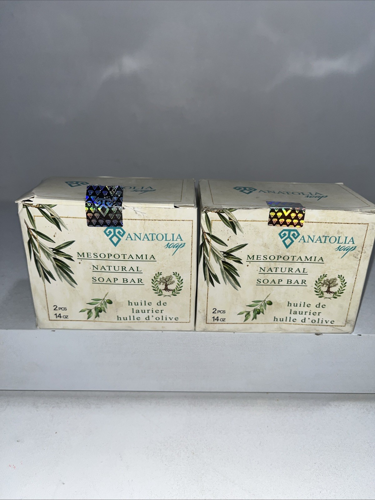 2 Box’s Mesopotamia Natural Olive Bar Soap, 14oz Each Bar, 4 Bars Total