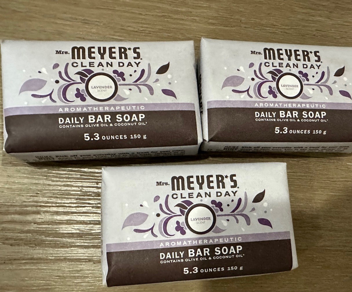 3 Mrs. Meyer’s Clean Day Aromatherapeutic Daily Bar Soap Lavender Scent 5.3oz