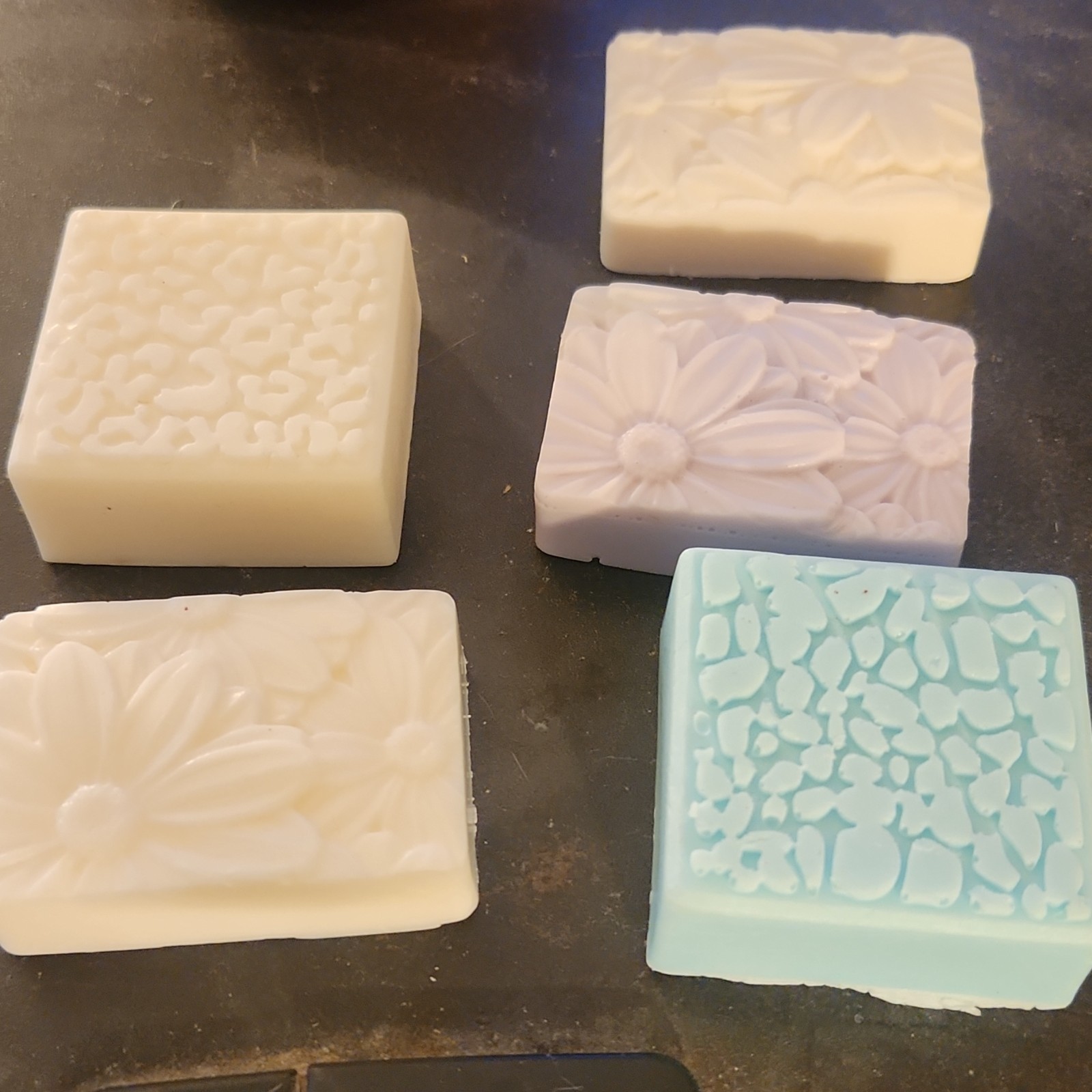 Floral Embossed Rectangular Body Bar Soap Lot of 5, White Blue Purple