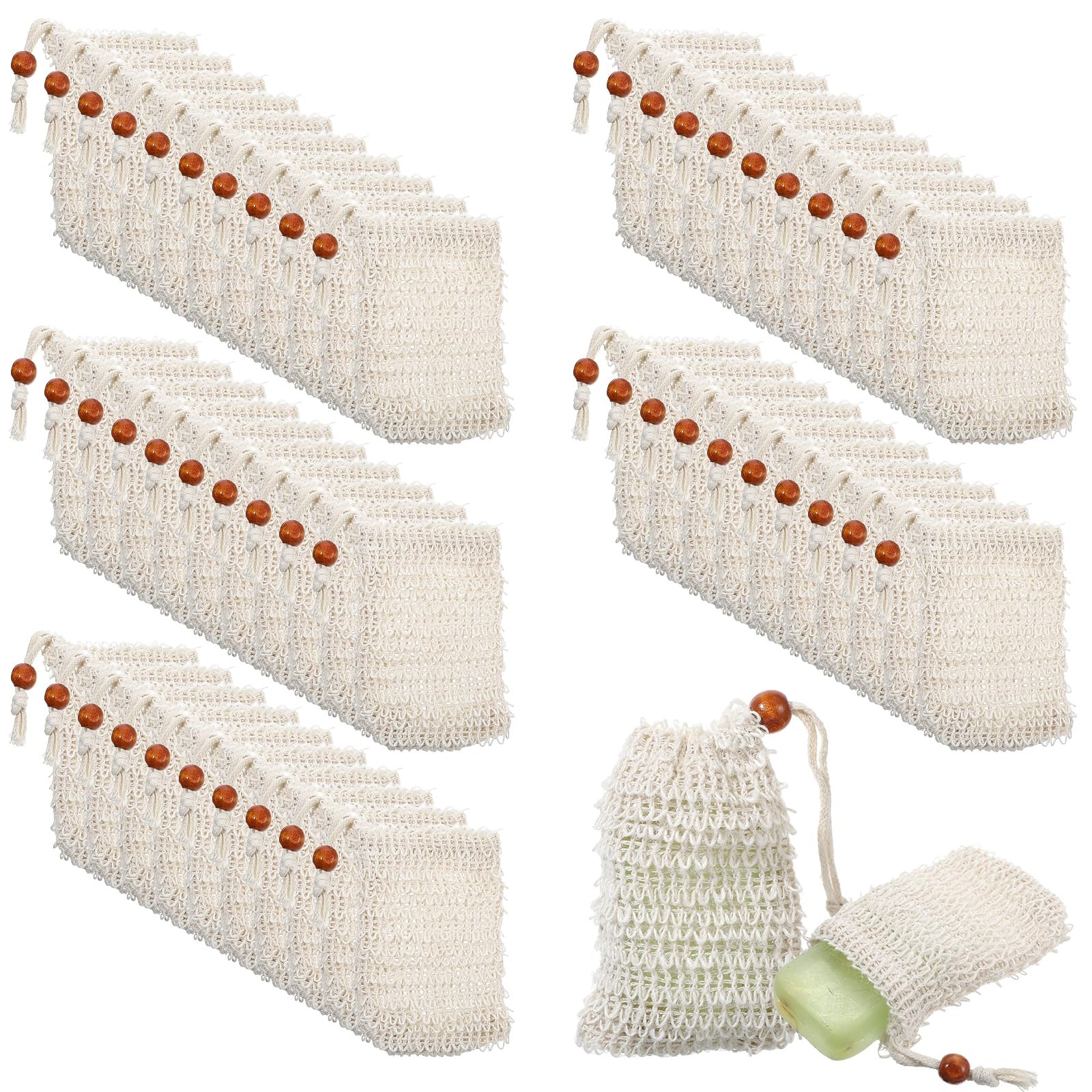 50 Pack Soap Bags, Natural Sisal Soap Saver Bag, Bar Soaps Pouch for Exfoliat…