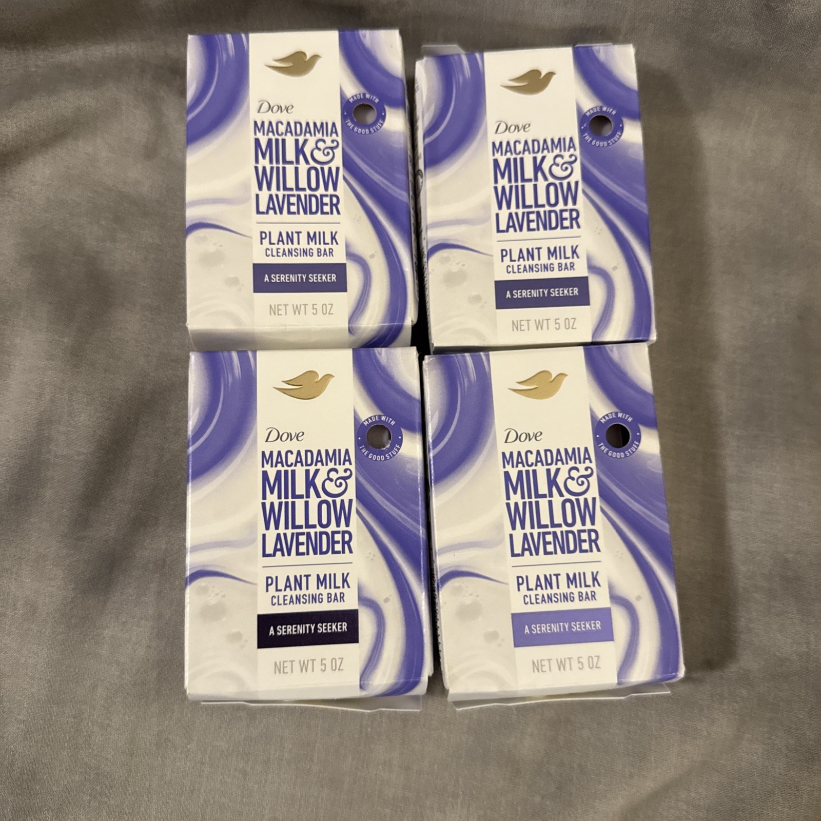 4 Pk Dove Plant Milk Macadamia Milk & Willow Lavender Cleansing Bar Soap 5 oz