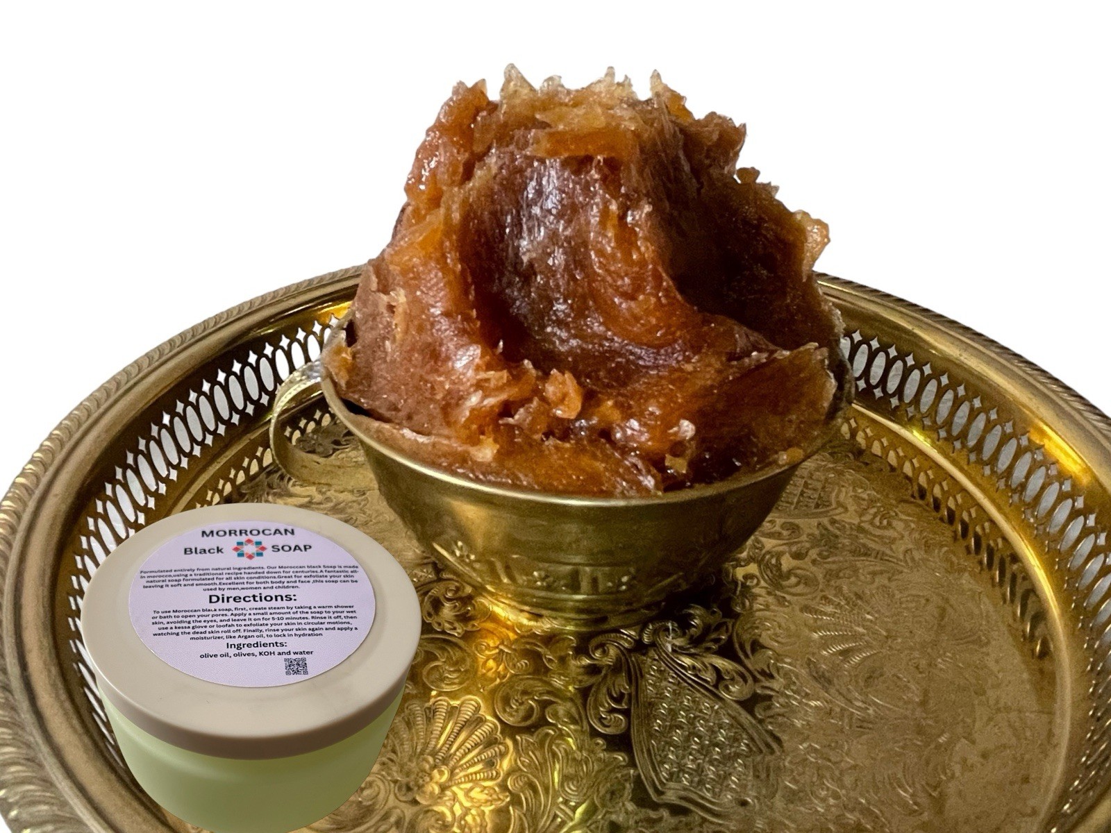 Natural Moroccan Black Soap With Lavender 300g .