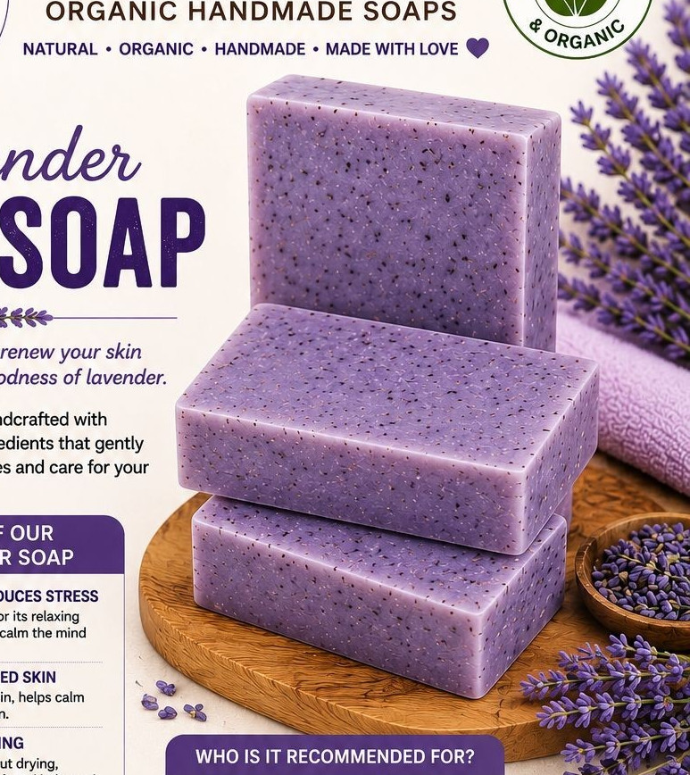 ROOTS Lavender Bar Soap, Organic Handmade Natural, Body Hands, 3.3 Oz Multipack