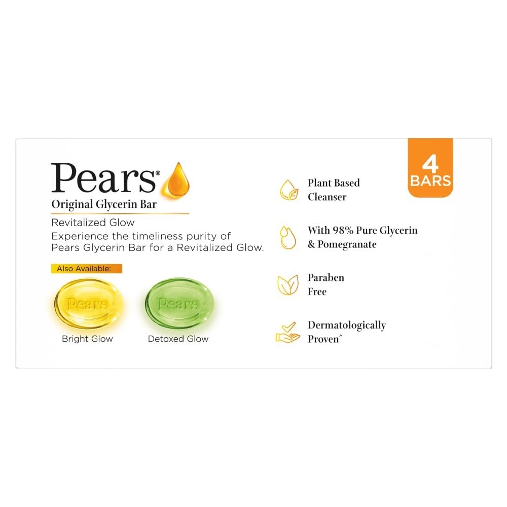 Pears Original Glycerin Soap Bar 125g x4 Pomegranate Revitalized Glow