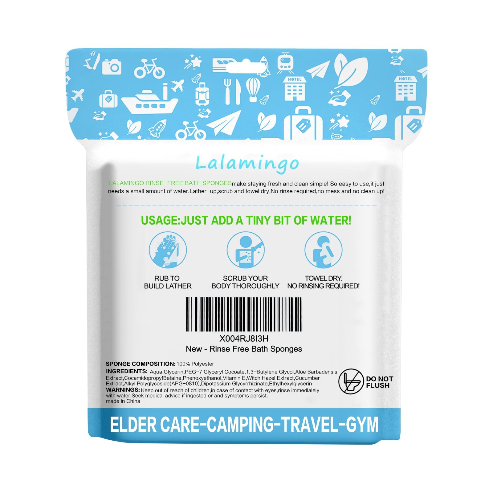 No Rinse Bathing Wipes for Adult Rinse Free Bath Sponges Soap Infused Dry Shower