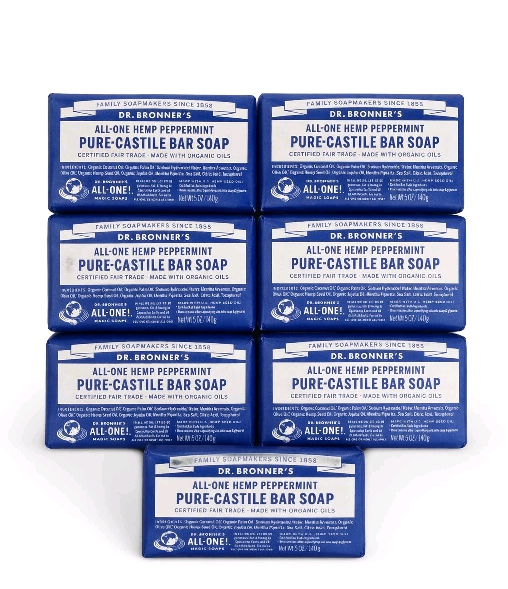 7 BARS Dr. Bronner’s Organic All-One Pure-Castile Bar Soap, Hemp Peppermint 5oz