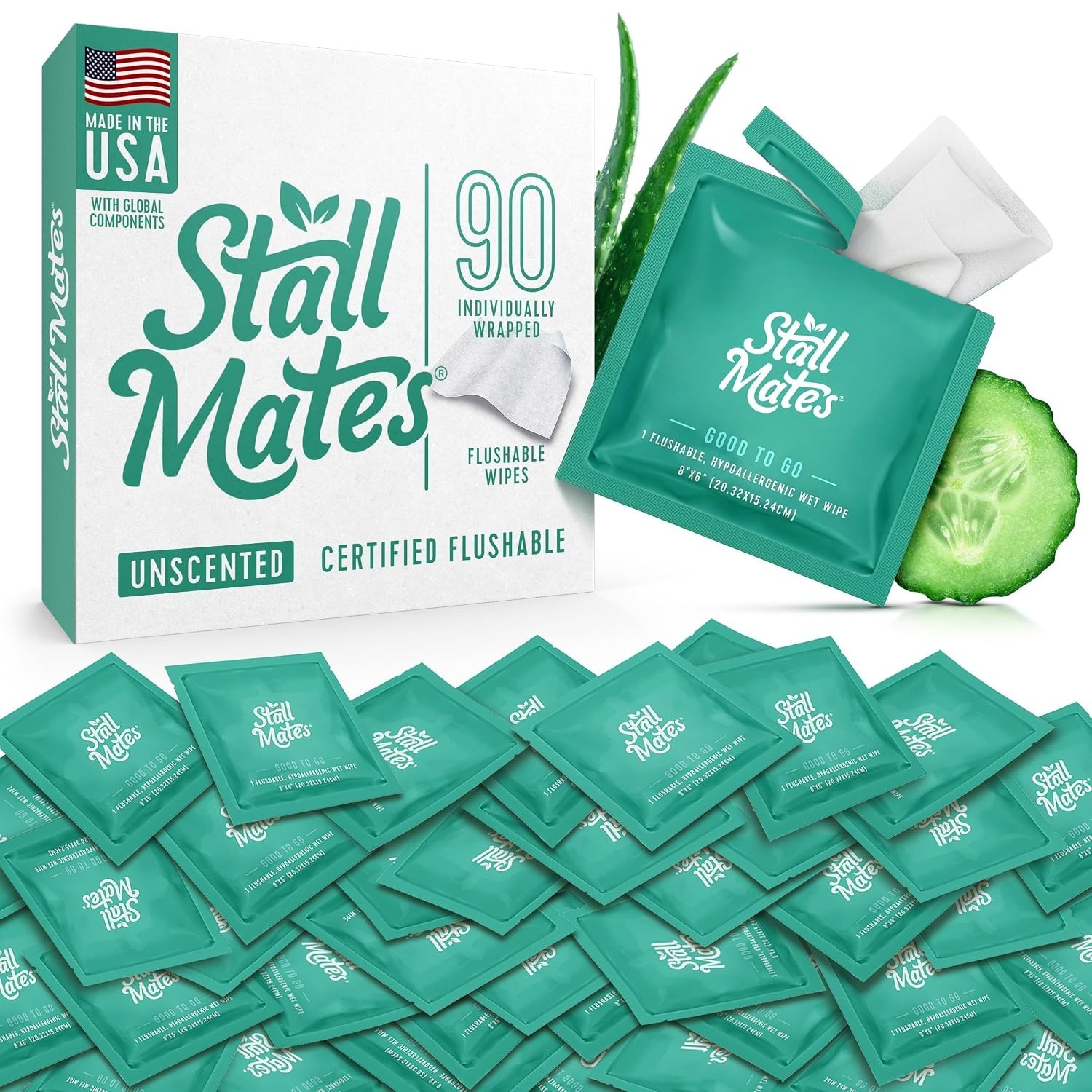 Bulk Pack Flushable Wipes, Individually Wrapped 90 Singles