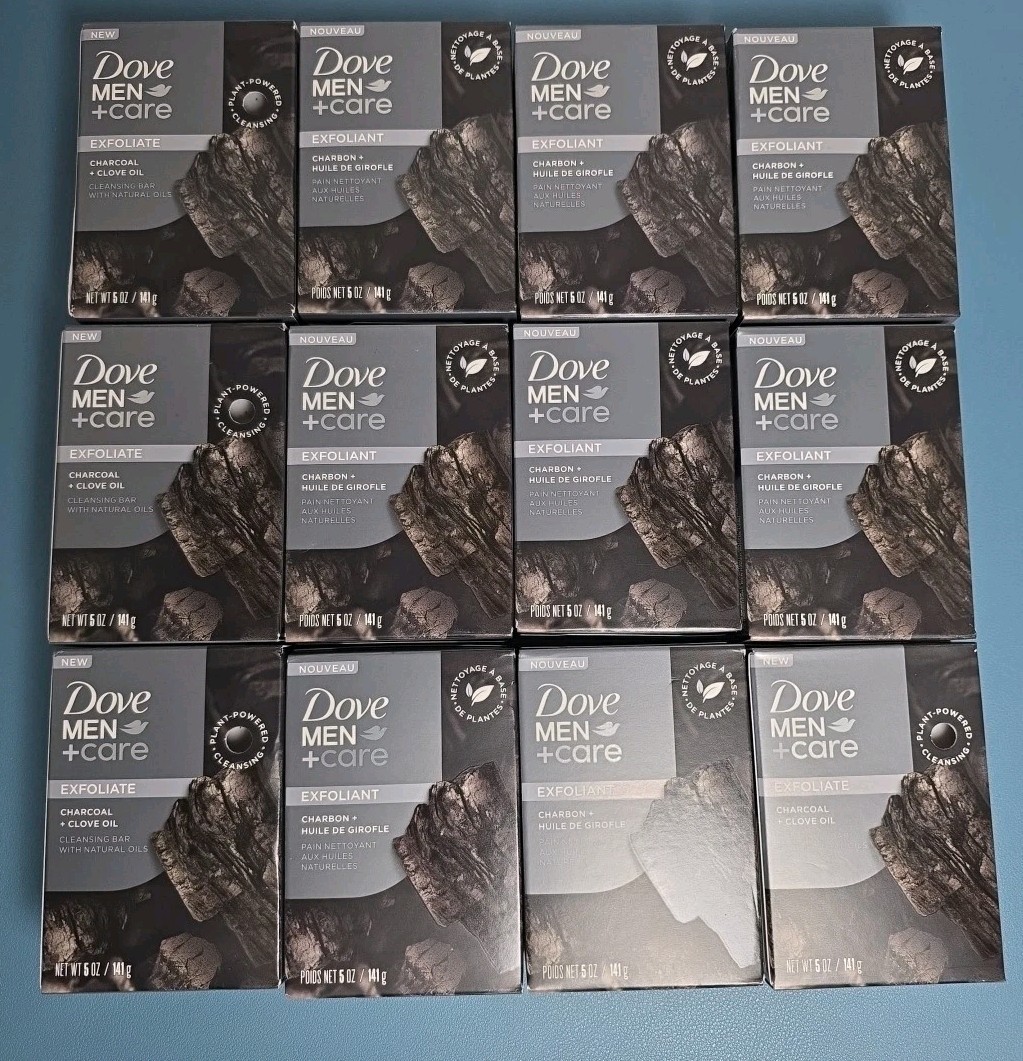 12x Dove Men Care Exfoliate Cleansing Bar -5 oz (141 g) Charcoal and Clove Oil