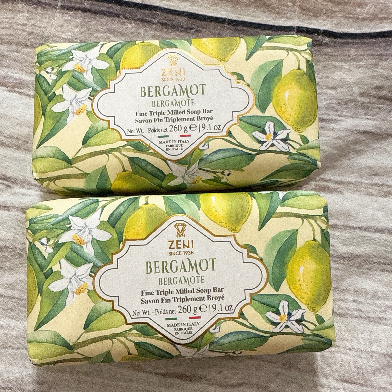 2 pcs ZENI Scent :BERGAMOT fine Milled ITALIAN Soap Bar 9.1 Oz/each
