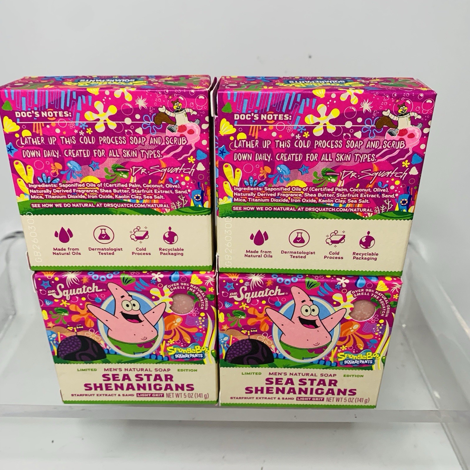 (4) Dr. Squatch Limited Edition Sea Star Shenanigans PATRICK Natural Soap Bars