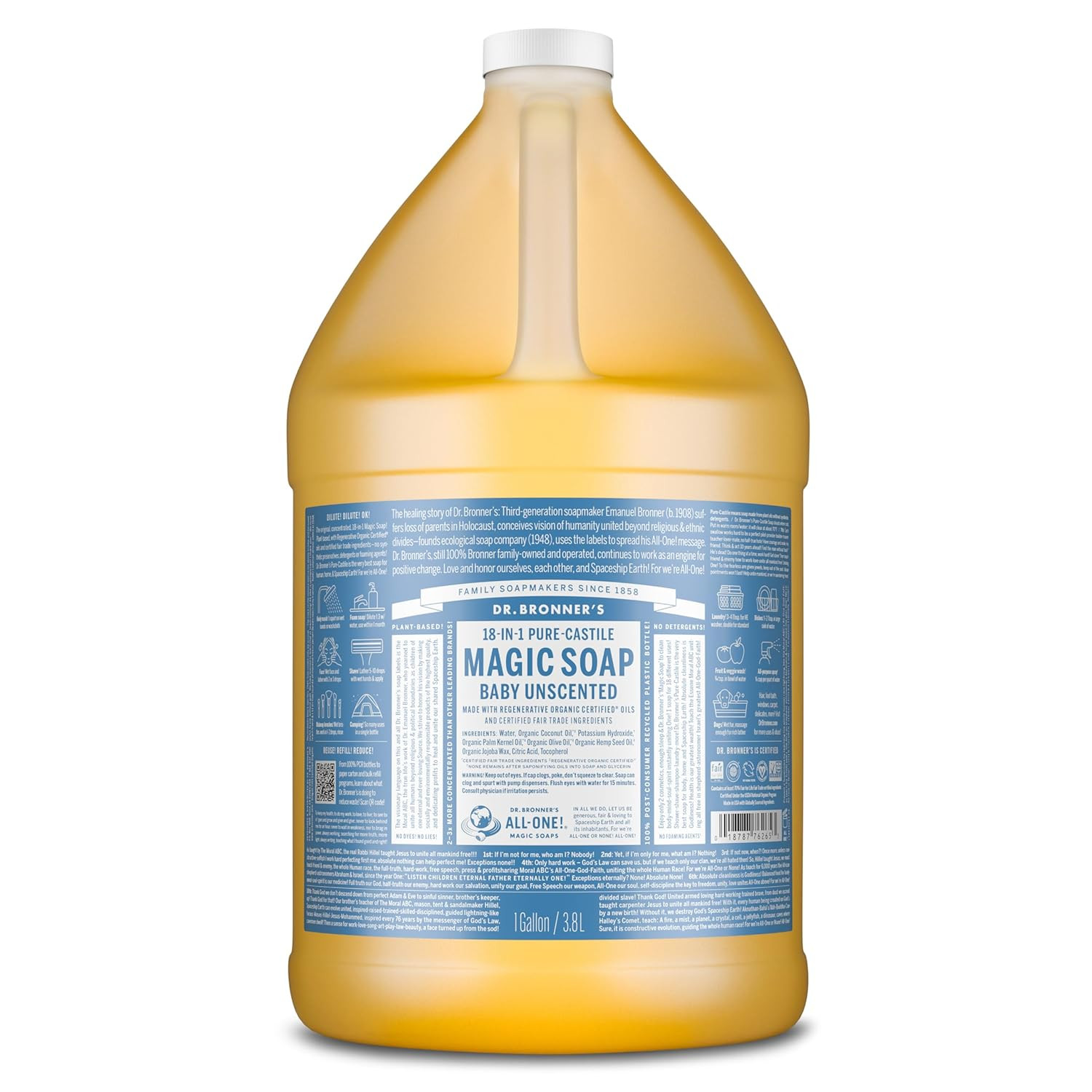 Pure-Castile Magic Liquid Soap (Baby Unscented, 8 Ounce)- Made with Regenerative